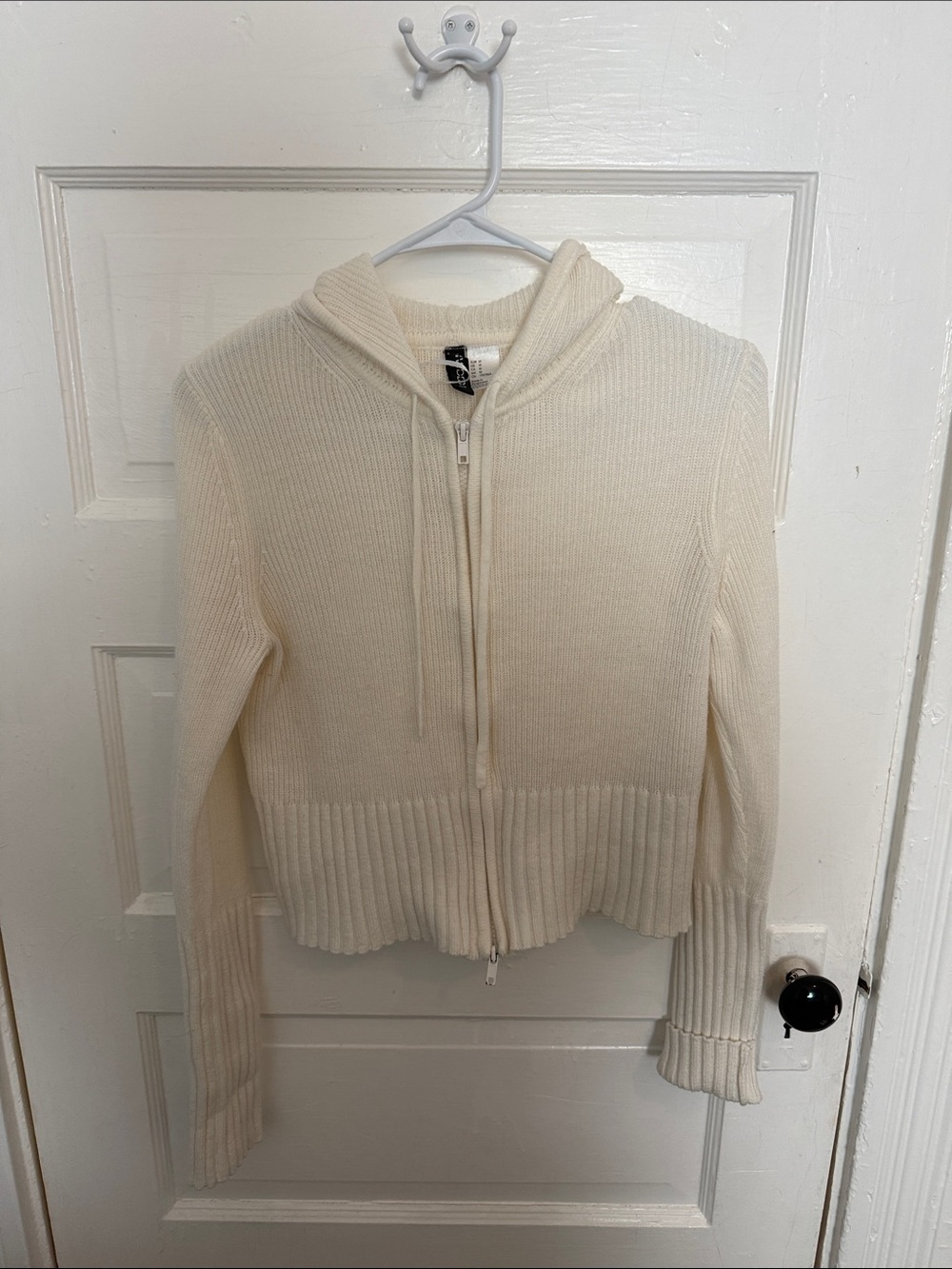 H&M Cream Ribbed Zip Hoodie Cardigan